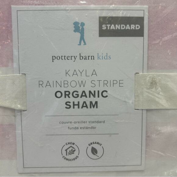NEW Pottery Barn Kids Organic Sham Standard Pink Whit Kayla Rainbow Pink Stripe - Picture 2 of 3